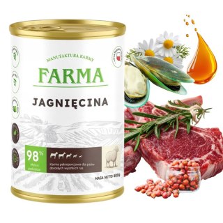 FARMA MONOPROTEINOWA Jagnięcina 400g - Karma mokra dla psa 98%
