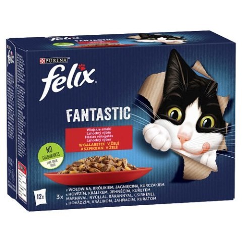 Purina Felix Wiejskie Smaki ( 12 x 85g ) Wołowina Królik Jagnięcina Karma Dla Kota Mokra