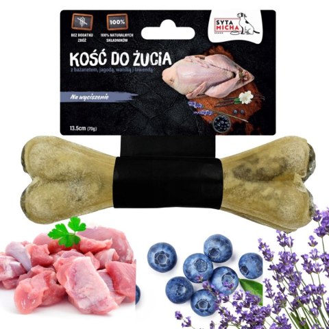 SYTA MICHA Kość do Żucia na Wyciszenie dla Psa 13,5 cm - Bażant, Jagody, Wanilia i Lawenda