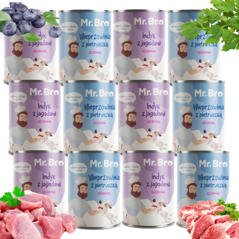 ZESTAW DLA SZCZENIAKA Mr. Bro Indyk Wieprzowina z pietruszką 12x400g