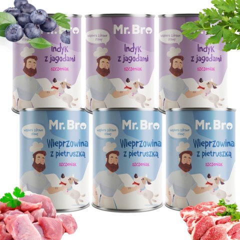ZESTAW DLA SZCZENIAKA Mr. Bro Indyk Wieprzowina z pietruszką 12x400g