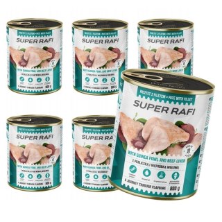 ZESTAW Super Rafi Mokra karma dla psa z perliczką i wątróbką wołową 6X800 g