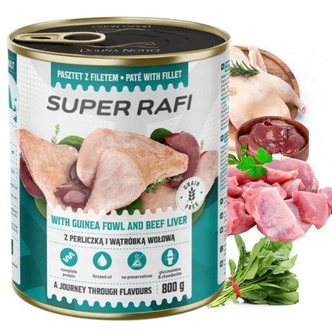 ZESTAW Super Rafi Mokra karma dla psa z perliczką i wątróbką wołową 6X800 g