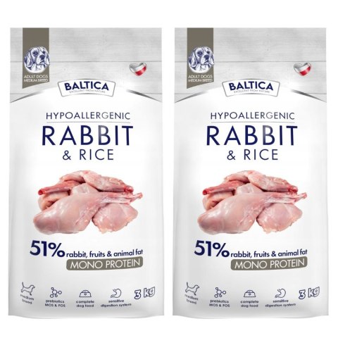 Baltica Adult Rabbit&Rice M 2X3kg zestaw dla alergika KRÓLIK