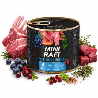DOLINA NOTECI MINI RAFI Mokra karma dla psa puszka z jagnięciną 185g