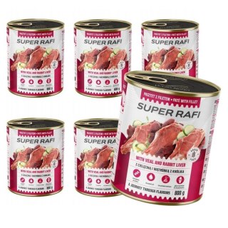 Dolina Noteci Super Rafi Mokra karma dla psa z cielęciną i wątróbką z królika 6x800g