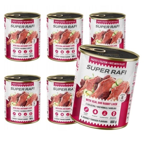 Dolina Noteci Super Rafi Mokra karma dla psa z cielęciną i wątróbką z królika 6x800g