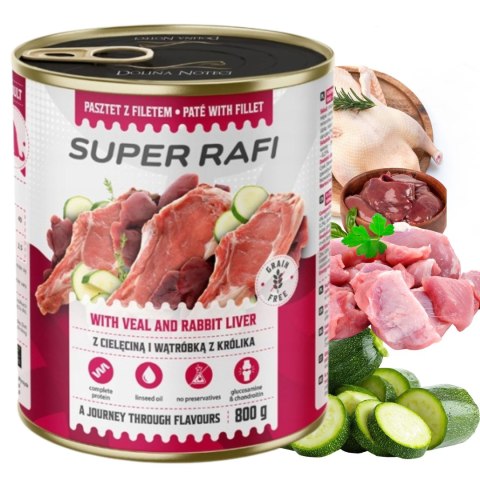 Dolina Noteci Super Rafi Mokra karma dla psa z cielęciną i wątróbką z królika 6x800g