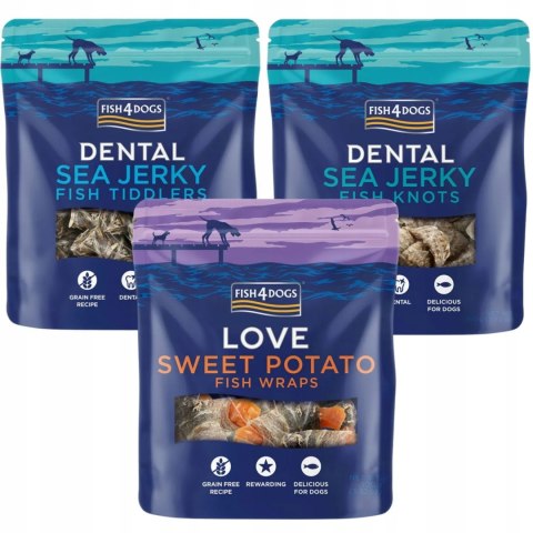 Fish4DogsX3 DENTAL SEA JERKY LOVE TIDDLERS MIX NAJLEPSZYCH PRZYSMAKÓW