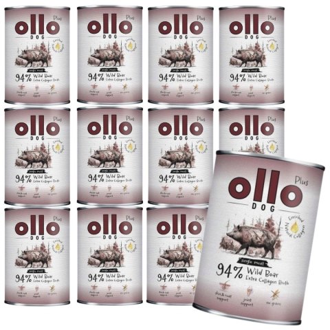 OLLO PLUS KOLAGEN - DZIK 12X400g - MONOBIAŁKOWA KARMA MOKRA DLA PSA