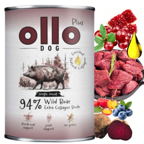 OLLO PLUS KOLAGEN - DZIK 12X400g - MONOBIAŁKOWA KARMA MOKRA DLA PSA