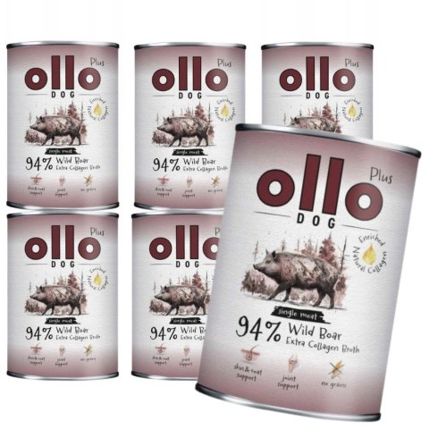 OLLO PLUS KOLAGEN - DZIK 6X400g - MONOBIAŁKOWA KARMA MOKRA DLA PSA