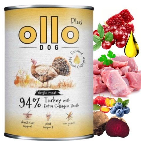 OLLO PLUS KOLAGEN - INDYK 12x400g - MONOBIAŁKOWA KARMA MOKRA DLA PSA