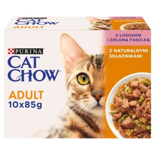 PURINA Cat Chow Adult Łosoś Fasolka karma mokra 10x85g 7+3 GRATIS
