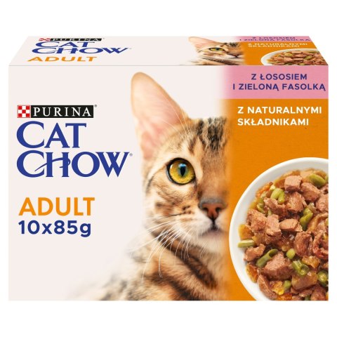 PURINA Cat Chow Adult Łosoś Fasolka karma mokra 10x85g 7+3 GRATIS