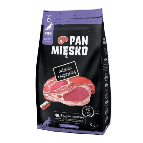 Pan Mięsko Cielęcina z jagnięciną 9kg Senior chrupki M