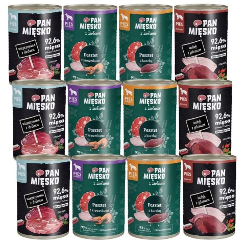 Pan Mięsko Karma Mokra Dla Psa MIX Smaków 12x400g Bezzbożowa Wysokomięsna