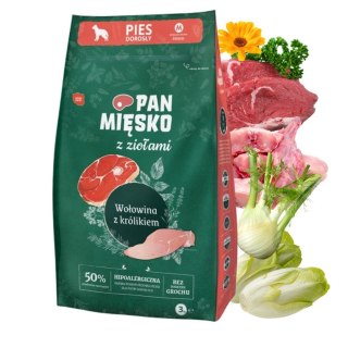 Pan Mięsko Karma sucha dla psa z Ziołami Wołowina z królikiem chrupki M 3kg