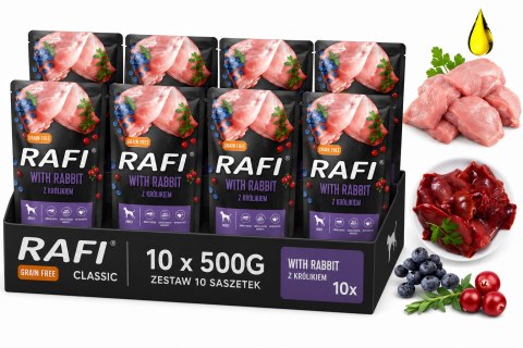 RAFI SASZETKI MOKRA KARMA KRÓLIK ŻURAWINA 10X500