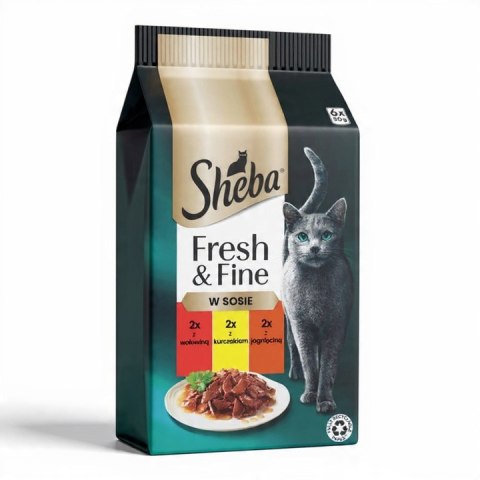 SHEBA MINI Dania mięsne w sosie 6x50g wołowina kurczak jagnięcina