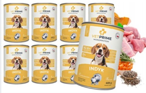 VETPRIME Monoprotein Adult Indyk 400g Karma Mokra dla Psa Bez Zbóż 8x400g