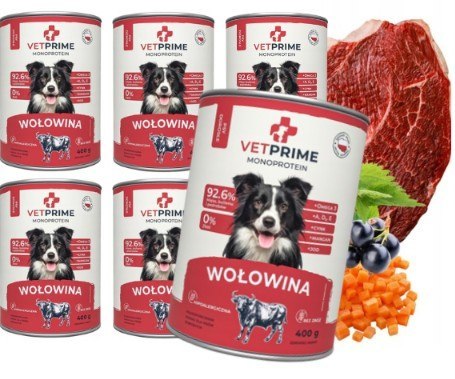 VETPRIME Monoprotein Wołowina 6x400g Karma Mokra dla Psa Bez Zbóż