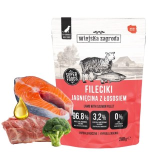 Wiejska Zagroda Fileciki Jagnięcina Łosoś 280g Karma dla Psa