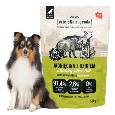 Wiejska Zagroda Jagnięcina z Dzikiem Karma Mokra dla Psa Saszetka 500g