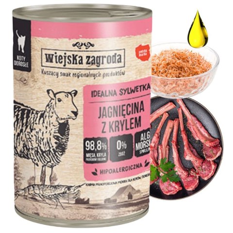 Wiejska Zagroda Jagnięcina z Krylem 24X400g Karma Mokra dla Kota Bezzbożowa Premium Adult
