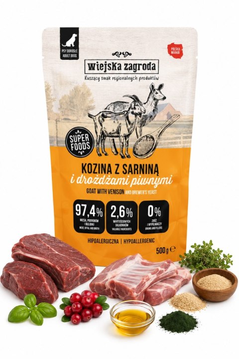 Wiejska Zagroda Kozina z Sarniną Karma Mokra dla Psa Saszetka 500g