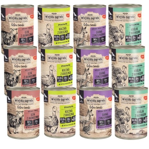 Wiejska Zagroda MIX SMAKÓW Indyk z królikiem z jagnięciną 12x400g Wywkintna Hipoalericzna