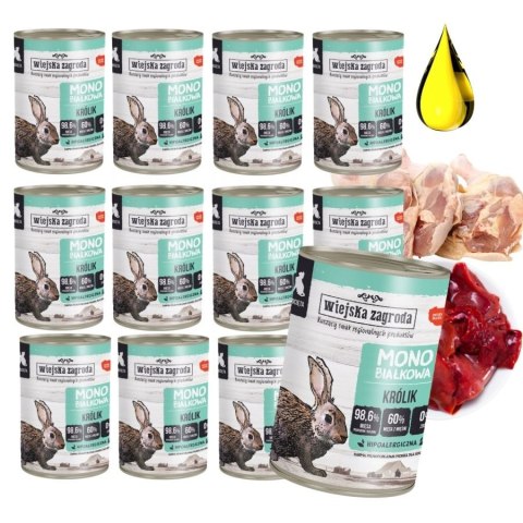 Wiejska Zagroda Monoproteinowy Królik 12X400g karma dla kociąt