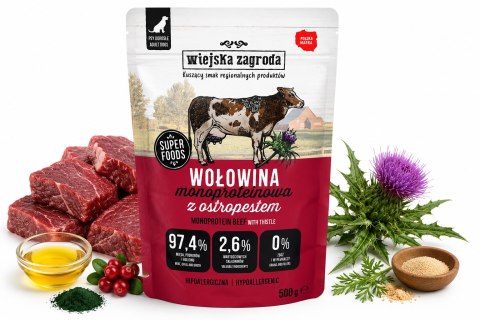 Wiejska Zagroda Wołowina Monoproteinowa Karma Mokra dla Psa Saszetka 500g