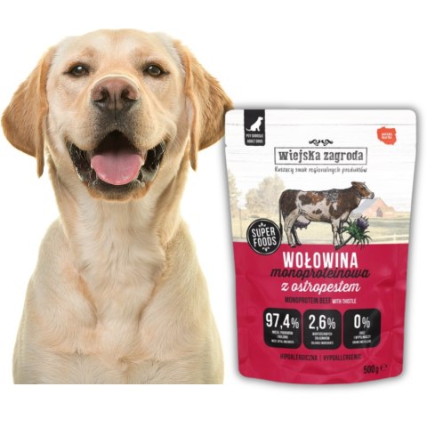 Wiejska Zagroda Wołowina Monoproteinowa Karma Mokra dla Psa Saszetka 500g
