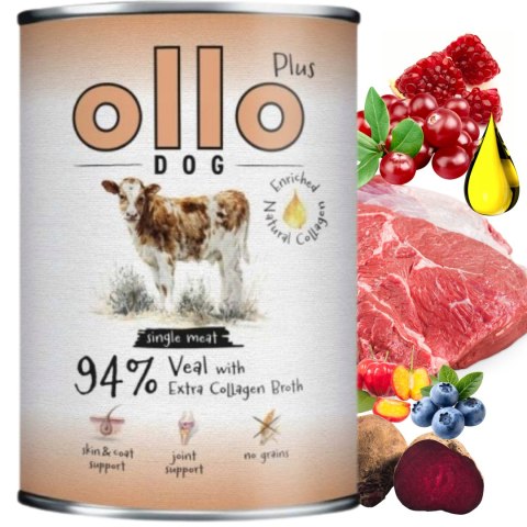 ZESTAW OLLO PLUS KOLAGEN - CIELĘCINA 12X400g - MONOBIAŁKOWA KARMA MOKRA DLA PSA