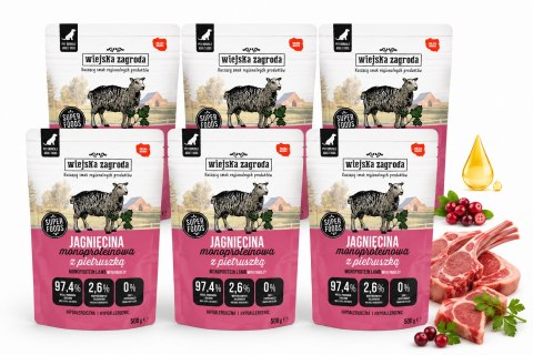 ZESTAW Wiejska Zagroda Karma mokra dla psa Monobiałkowa Jagnięcina 6X500g