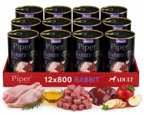 Zestaw Dolina Noteci Piper z królikiem i jabłkiem dla psa 12x800g duże puszki