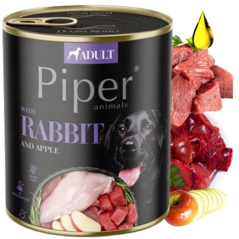 Zestaw Dolina Noteci Piper z królikiem i jabłkiem dla psa 12x800g duże puszki