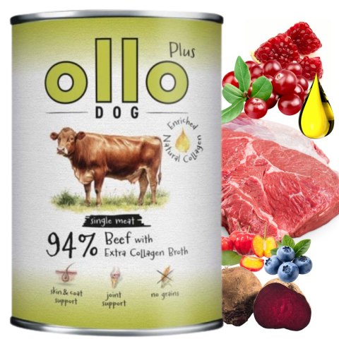Zestaw OLLO PLUS KOLAGEN - WOŁOWINA 6x400g - MONOBIAŁKOWA KARMA MOKRA DLA PSA