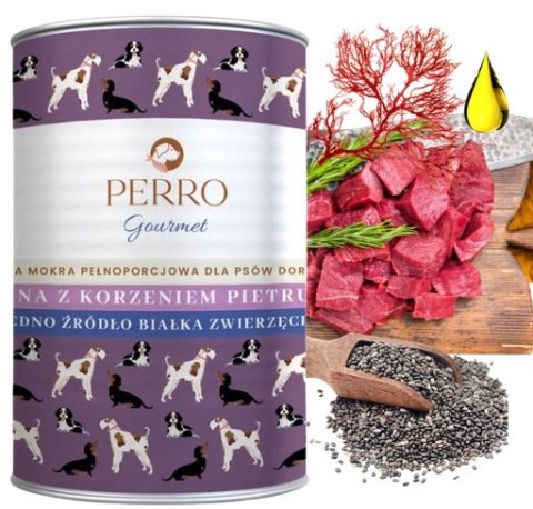 Zestaw PERRO Gourmet Sarna z korzeniem pietruszki dla psów dorosłych 12X400g