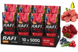 Zestaw RAFI DOLINA NOTECI SASZETKA WOŁOWINA 10x500G BORÓWKI