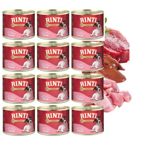 Zestaw RINTI Gold Cielęcina 12x185g Karma Mokra dla Psa Małych Ras Bezzbożowa Puszka