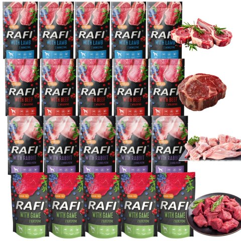 Zestaw Rafi 20x500 Saszety dla Psa a Dolina Noteci Królik Dziczyzna Jagnięcina
