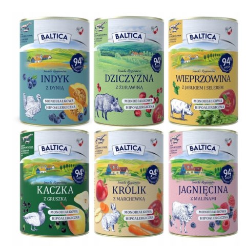 BALTICA ZESTAW PUSZEK NAJLEPSZE SMAKI 6X400 MONOPROTEINOWA KARMA