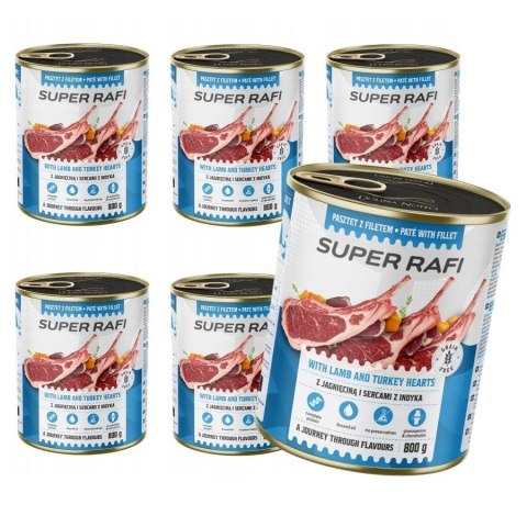Dolina Noteci Super Rafi Mokra karma dla psa z jagnięciną i sercami indyka 6X800 g
