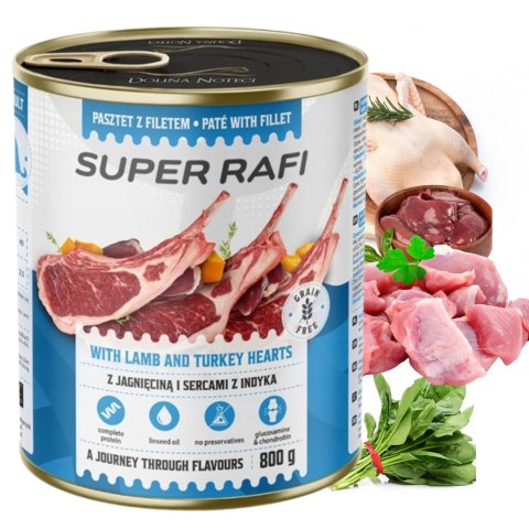 Dolina Noteci Super Rafi Mokra karma dla psa z jagnięciną i sercami indyka 6X800 g