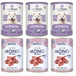MONOBIAŁKOWA KARMA JAGNIĘCINA Zestaw BALTICA VETPRIME 6x 400g LAMB HYPOALER