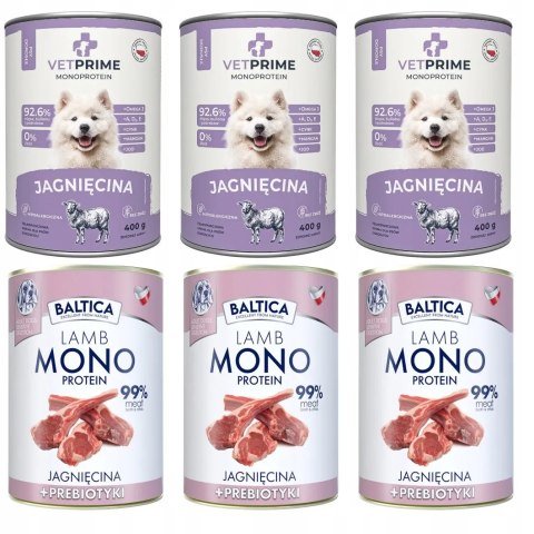 MONOBIAŁKOWA KARMA JAGNIĘCINA Zestaw BALTICA VETPRIME 6x 400g LAMB HYPOALER