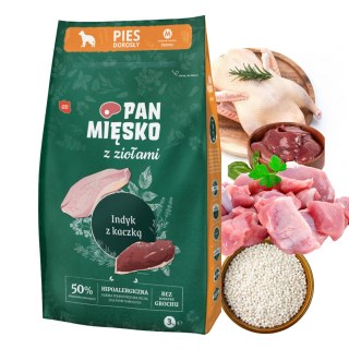 Na wagę - Pan Mięsko Karma sucha dla psa z Ziołami Indyk z kaczką (dorosły) chrupki M 1kg