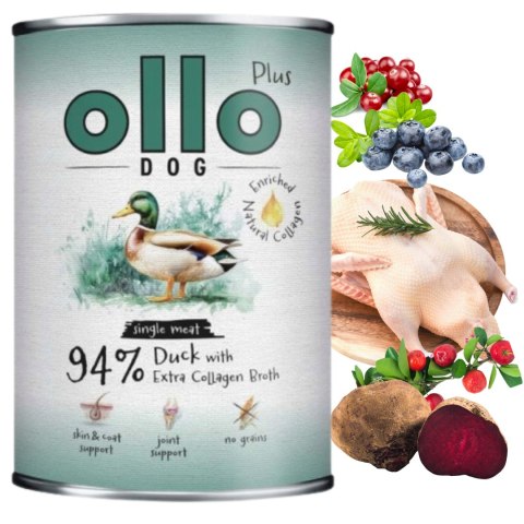 OLLO PLUS KOLAGEN - KACZKA 6x400g - MONOBIAŁKOWA KARMA MOKRA DLA PSA